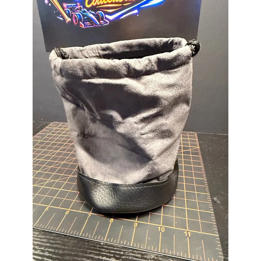 Canon Gray Suede Drawstring Lens Pouch Bag with Black Leather Protective Case